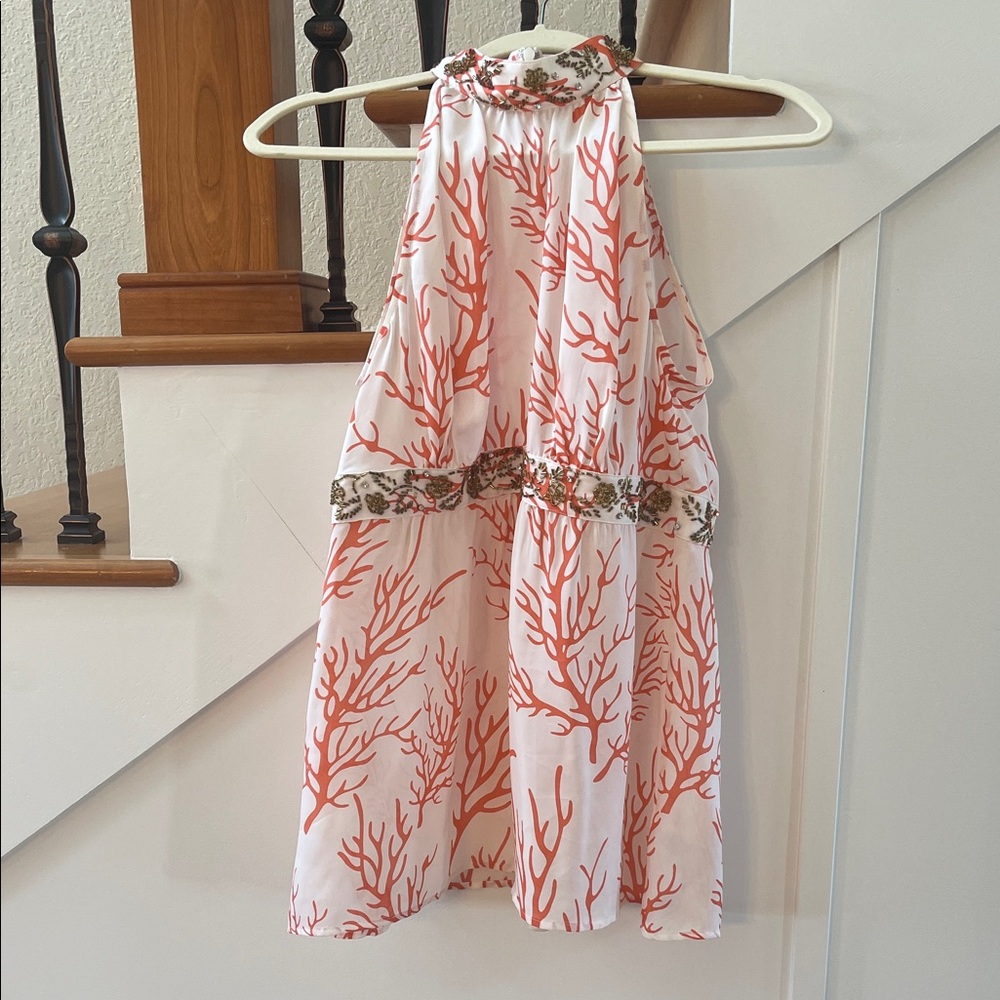 MICHAEL Michael Kors Silk Coral Print Halter Top with Embellished Waist, Size 10 - Picture 2 of 16